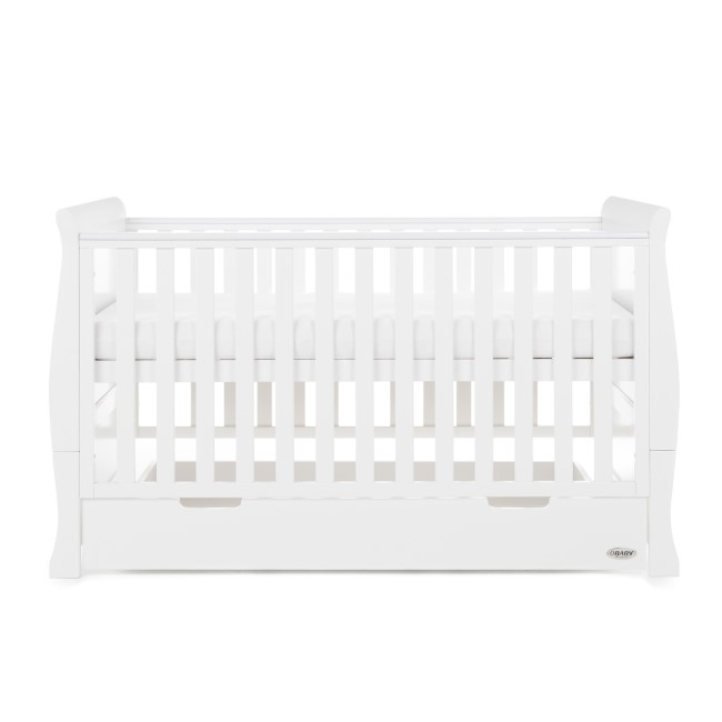 Stamford White Sleigh Cot Bed with Drawer - Obaby