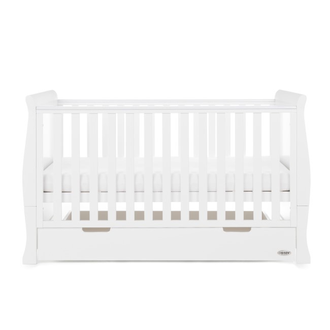 Stamford White Sleigh Cot Bed with Drawer - Obaby