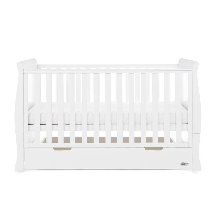 Stamford White Sleigh Cot Bed with Drawer - Obaby