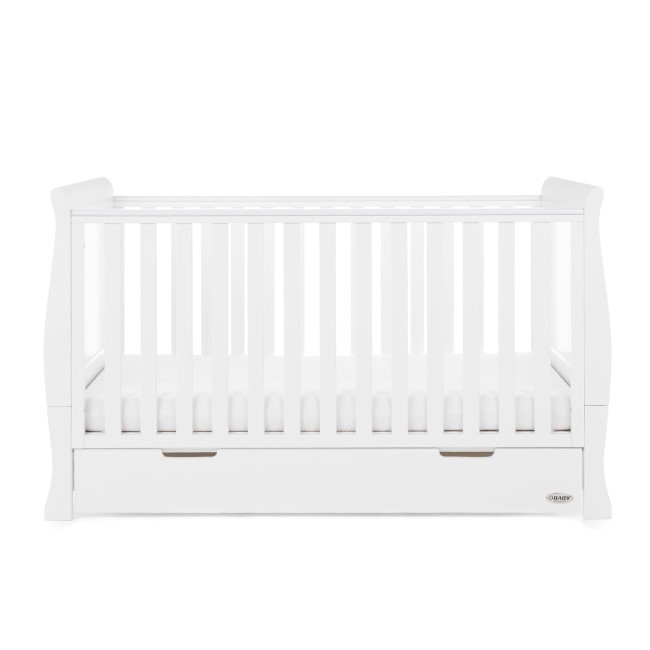 Stamford White Sleigh Cot Bed with Drawer - Obaby