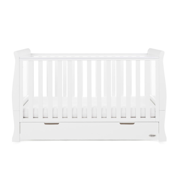 Stamford White Sleigh Cot Bed with Drawer - Obaby