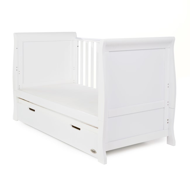 Stamford White Sleigh Cot Bed with Drawer - Obaby