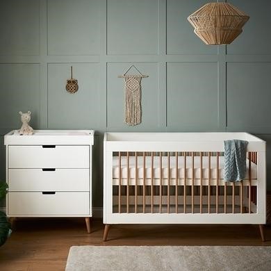 Photo of White 2 piece nursery furniture set - cot bed and changing table - maya - obaby
