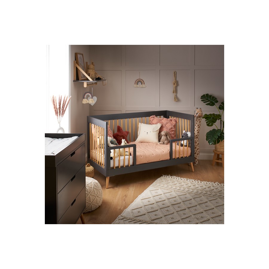 Maya Grey and Wood Convertible Cot Bed - Obaby