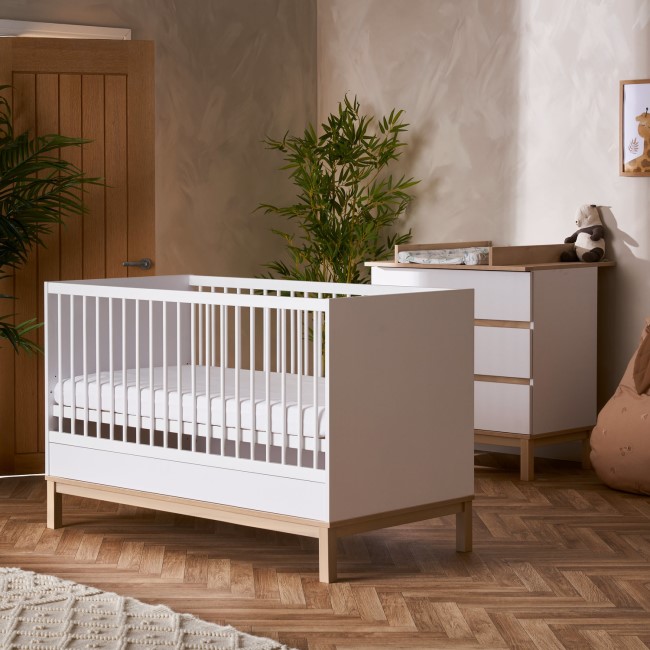 White 2 Piece Nursery Furniture Set - Cot Bed and Changing Table - Astrid - Obaby