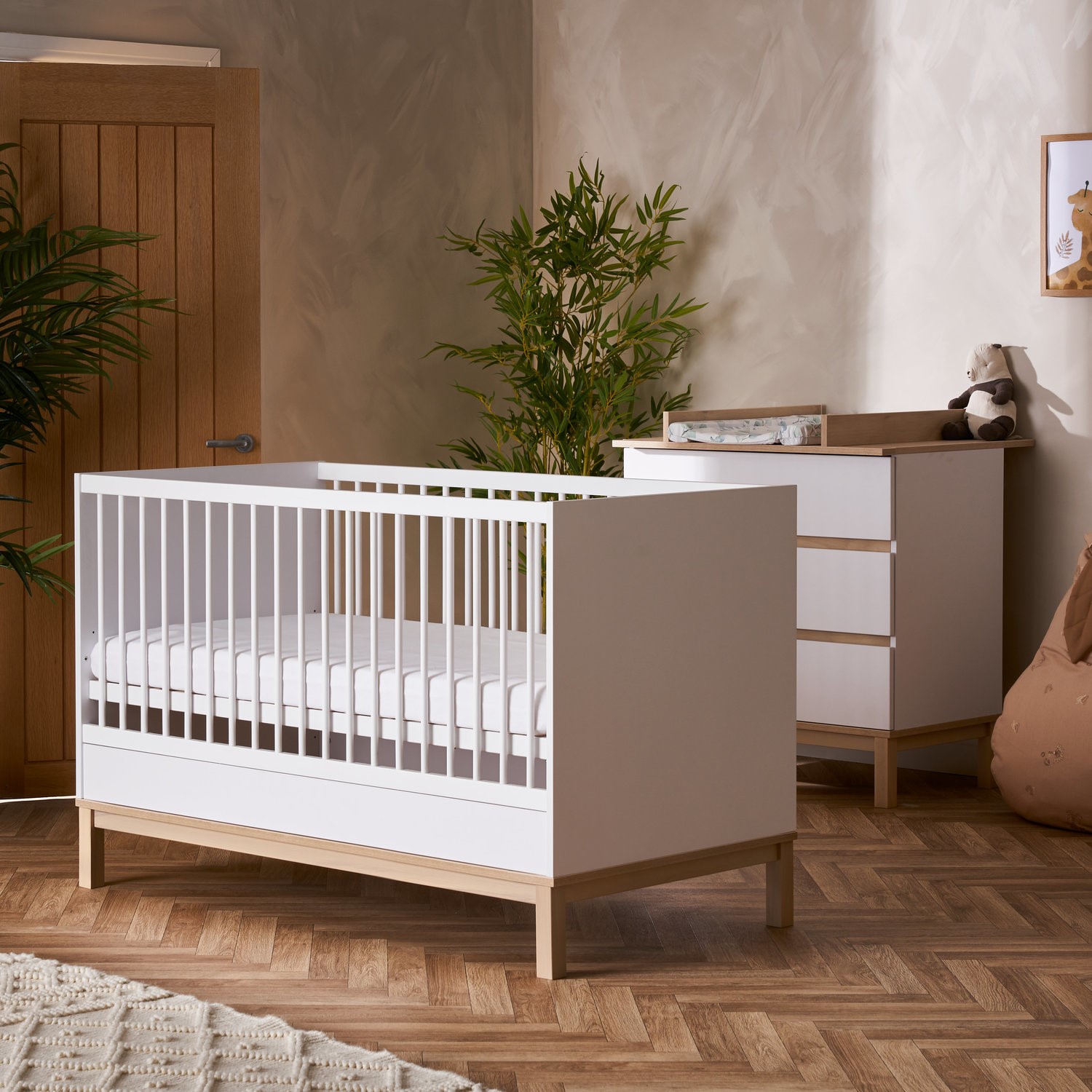 Photo of White 2 piece nursery furniture set - cot bed and changing table - astrid - obaby