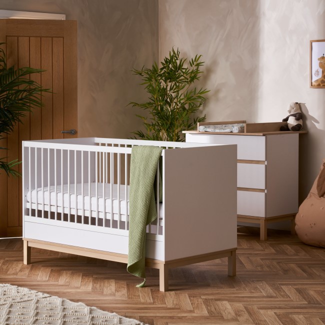 White 2 Piece Nursery Furniture Set - Cot Bed and Changing Table - Astrid - Obaby