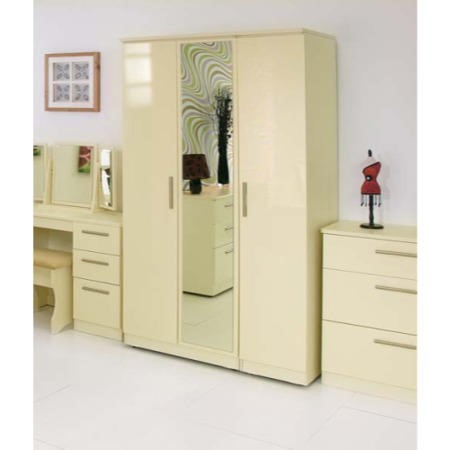 Clearance Hatherley High Gloss 3 Door Mirrored Wardrobe In Cream