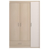 Parisot Charly 3 Door 1 Drawer Wardrobe in Modern Ash and White