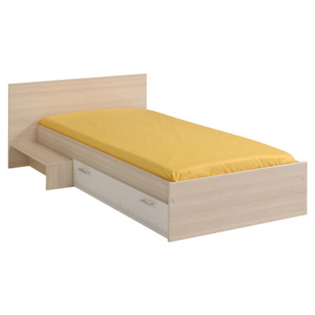 Parisot Charly Single Bed Frame with Drawer in Modern Ash and White