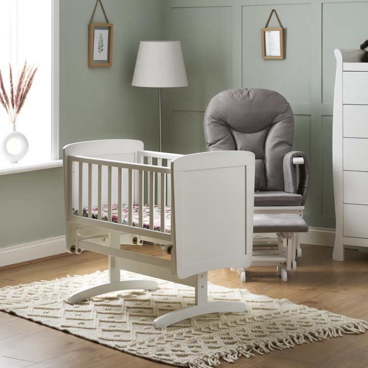 Gliding Crib and Mattress in White - Obaby