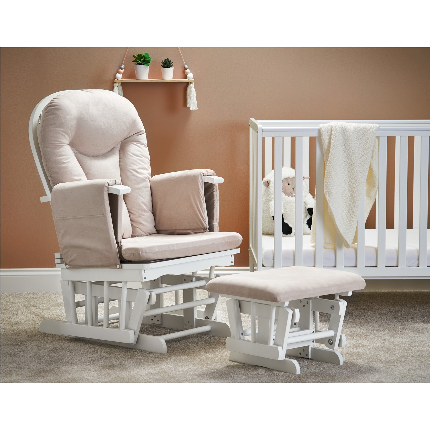 Photo of Beige fabric reclining glider chair and stool - obaby