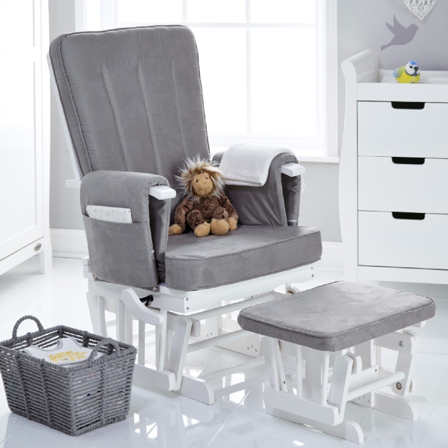 Deluxe Grey Reclining Glider Chair with Footstool - Obaby