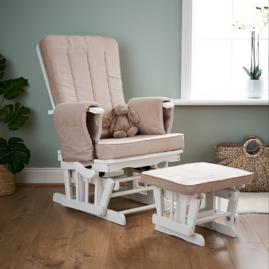 Deluxe White Reclining Glider Chair with Footstool - Obaby