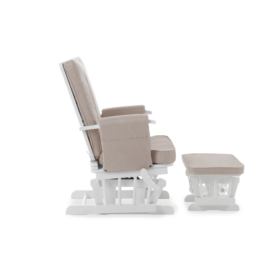 Deluxe White Reclining Glider Chair with Footstool - Obaby