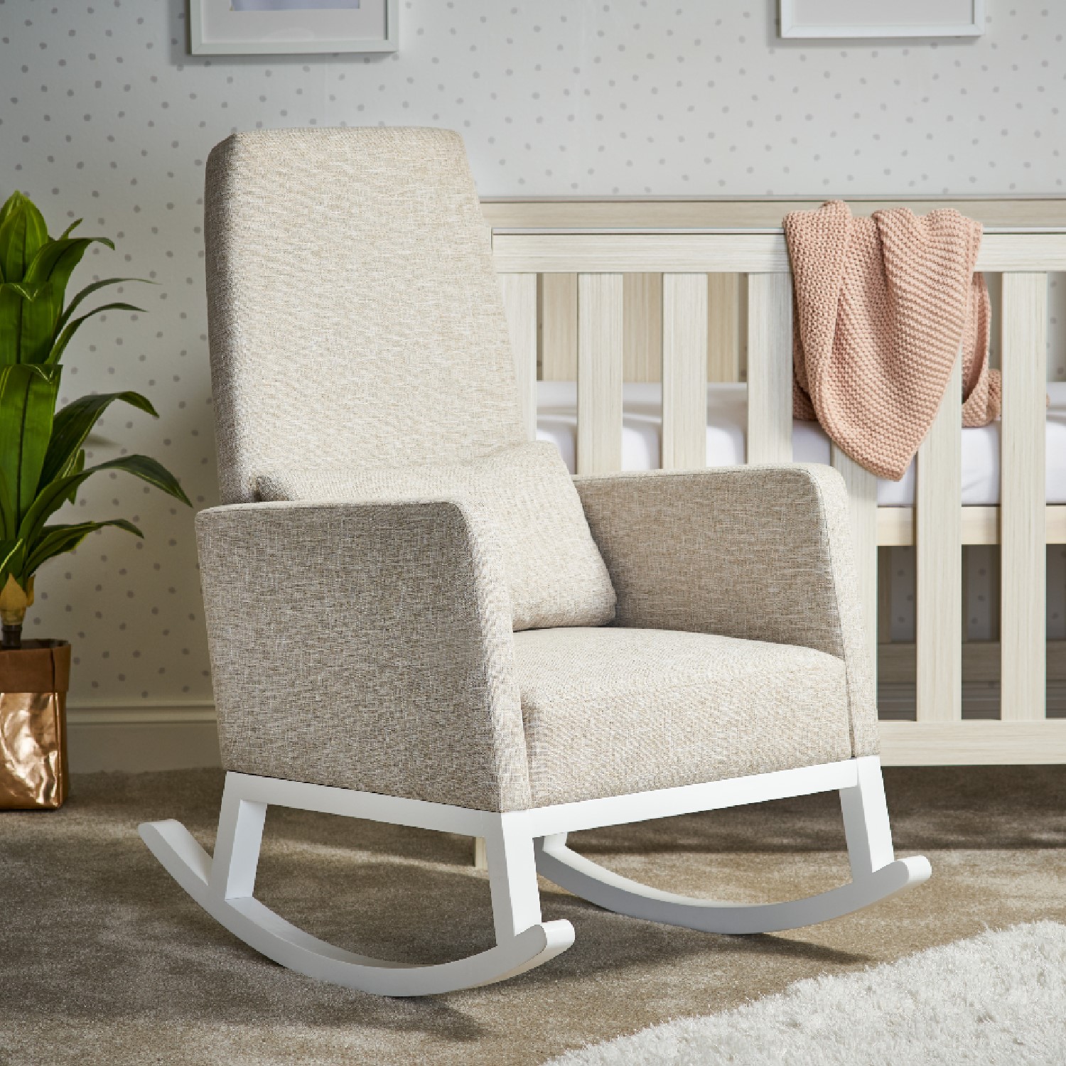Photo of Beige fabric high back rocking chair - obaby