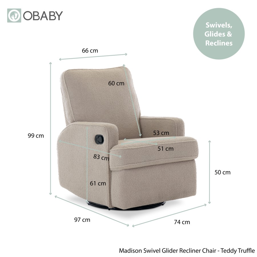 Madison Teddy Truffle Swivel Glider Recliner Chair - Obaby