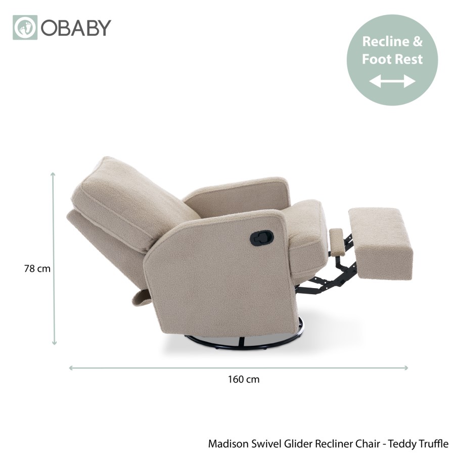 Madison Teddy Truffle Swivel Glider Recliner Chair - Obaby