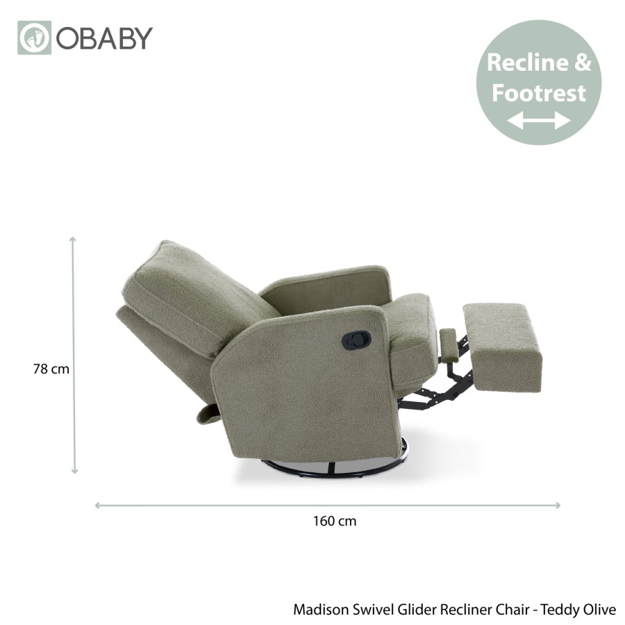 Madison Teddy Olive Swivel Glider Recliner Chair - Obaby