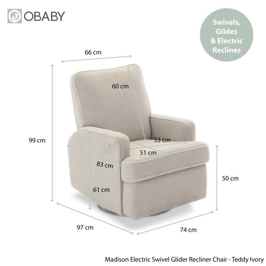 Madison Ivory Electric Recliner Chair - Obaby
