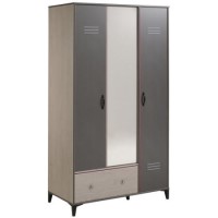 Parisot Rebelle 3 Door 1 Drawer Wardrobe in Ash and Dark Grey