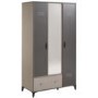 Parisot Rebelle 3 Door 1 Drawer Wardrobe in Ash and Dark Grey