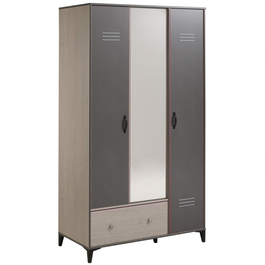 Parisot Rebelle 3 Door 1 Drawer Wardrobe in Ash and Dark Grey