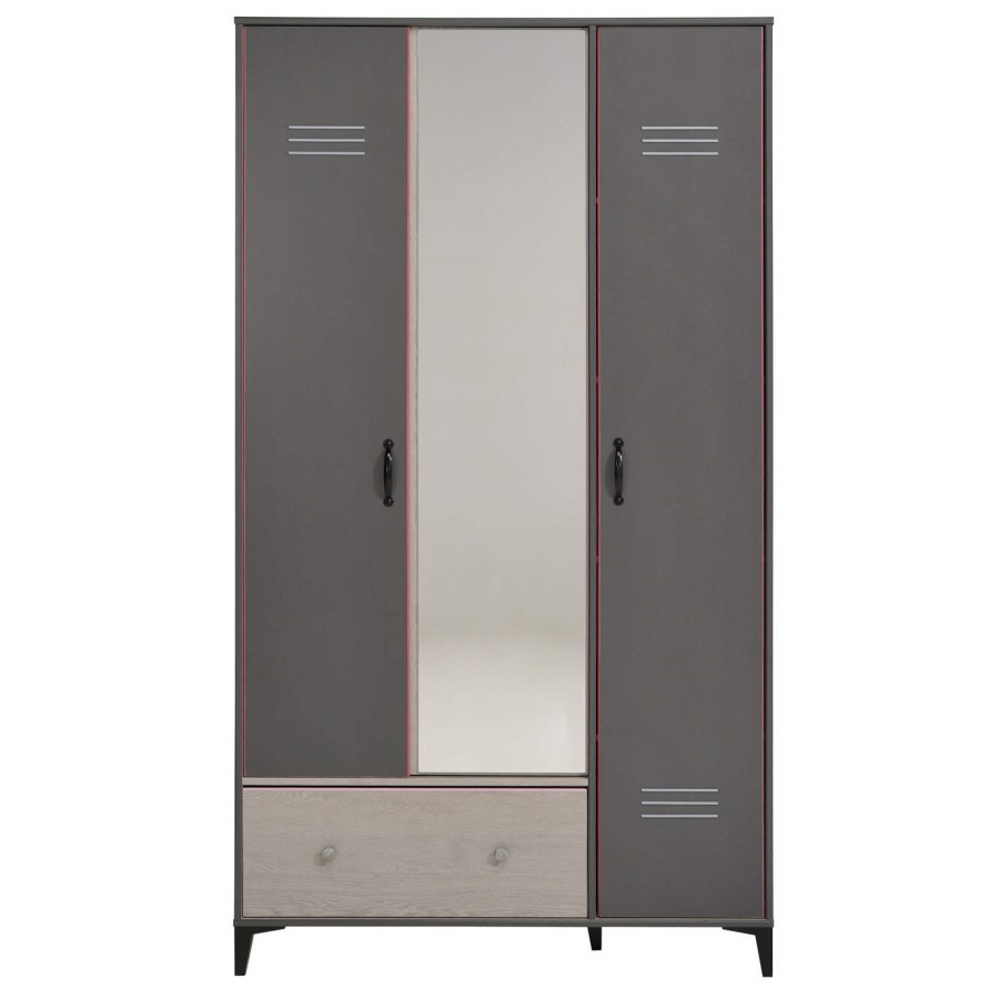 Parisot Rebelle 3 Door 1 Drawer Wardrobe in Ash and Dark Grey