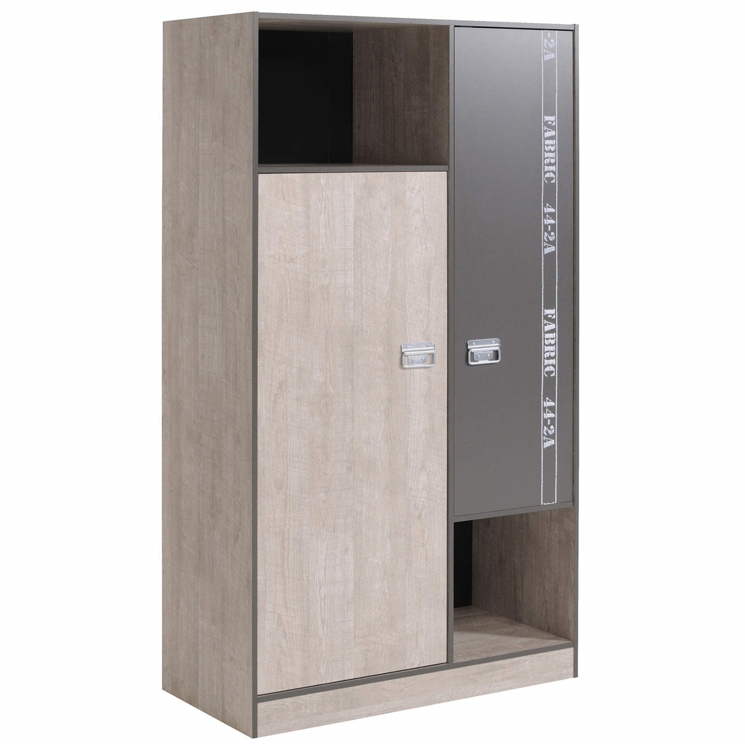 Parisot Fabric 2 Door Wardrobe In Grey Loft And Dark Grey