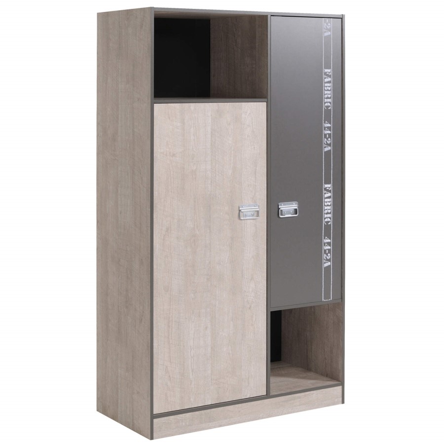 Parisot Fabric 2 Door Wardrobe in Grey Loft and Dark Grey