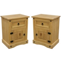 Set of 2 Corona Mexican Bedside Table In Solid Pine 