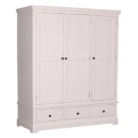 GRADE A2  - Savannah Solid Acacia Wood 3 Door 3 Drawer Wardrobe in Stone White