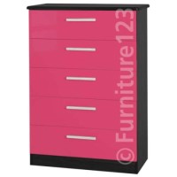 GRADE A2 - Welcome Furniture Hatherley High Gloss 5 Drawer Chest in Black and Pink