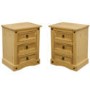 Set of 2 Corona Mexican 3 Drawer Bedside Tables In Solid Pine 