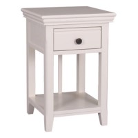 GRADE A1 - Savannah Solid Acacia Wood Bedside Table in Stone White