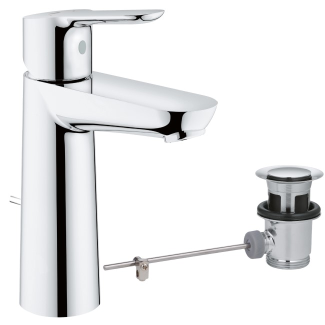 Grohe BauEdge Mono Basin Mixer Tap with Waste - Chrome