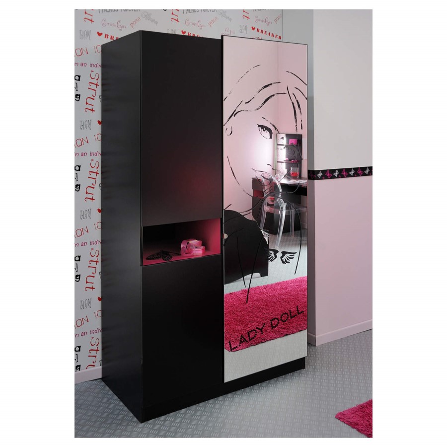 Parisot Lady Doll 2 Door Wardrobe in Black and Raspberry