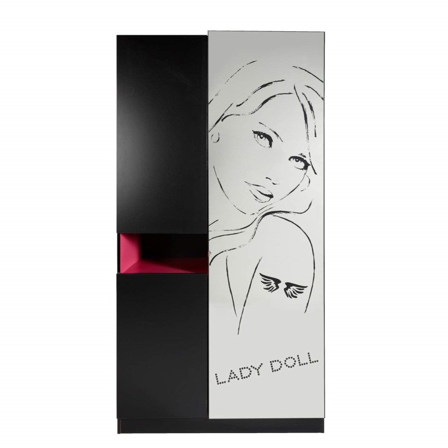 Parisot Lady Doll 2 Door Wardrobe in Black and Raspberry