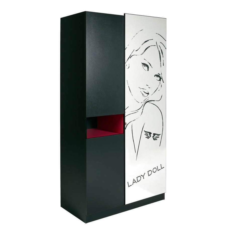 Parisot Lady Doll 2 Door Wardrobe in Black and Raspberry