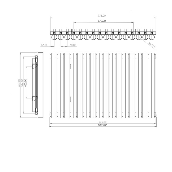 Towelrads Oxshott Black Single Panel Horizontal Radiator 600 x 975mm