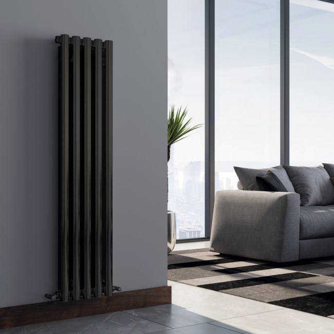 Towelrads Oxshott Black Single Panel Vertical Radiator 1800 x 375mm