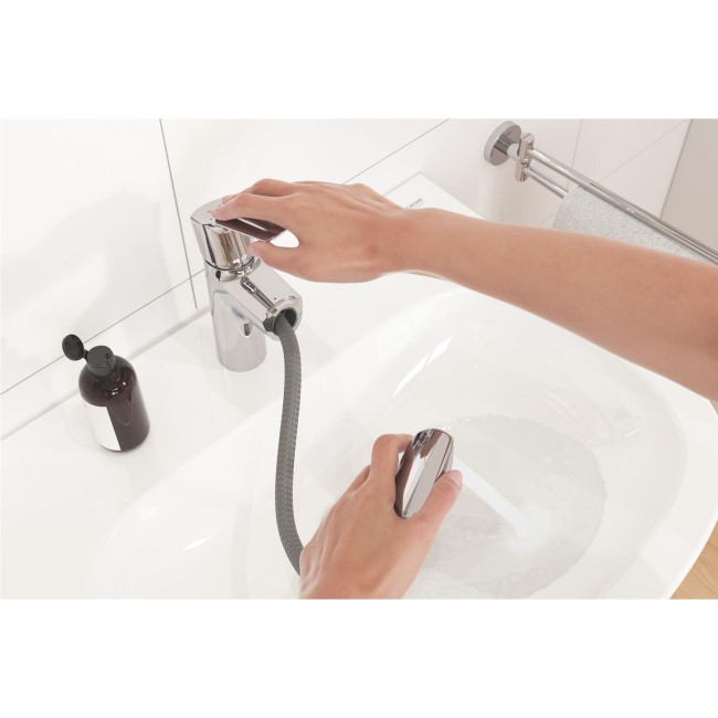 Grohe QuickFix Start Mono Basin Mixer Pull Out Spout with Waste - Chrome