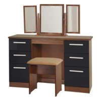 GRADE A2 - High Gloss Large Dressing Table in Walnut and Black