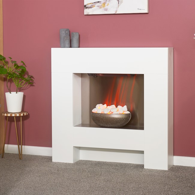 ONLY OPENED - Adam White Freestand Electric Fireplace Suite with Pebble Bowl - Cubist