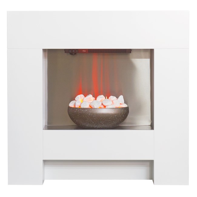 Adam Cubist White Electric Fireplace Suite with Pebble Bowl