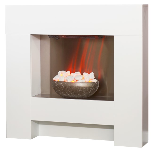 Adam Cubist White Electric Fireplace Suite with Pebble Bowl