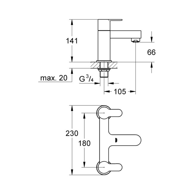 Grohe BauEdge Deck Mounted Mixer Tap