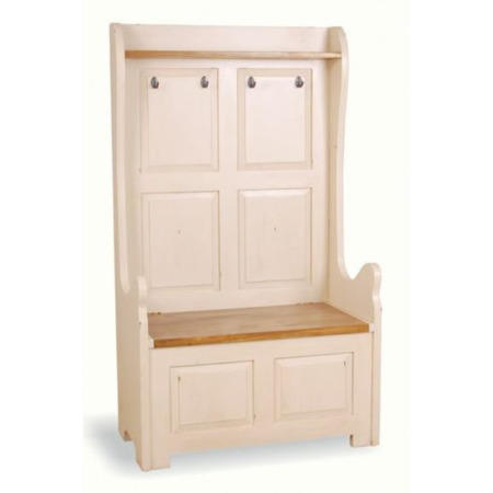 GRADE A1 -French Painted 2 Seater High Back Monks Bench - cream -As New