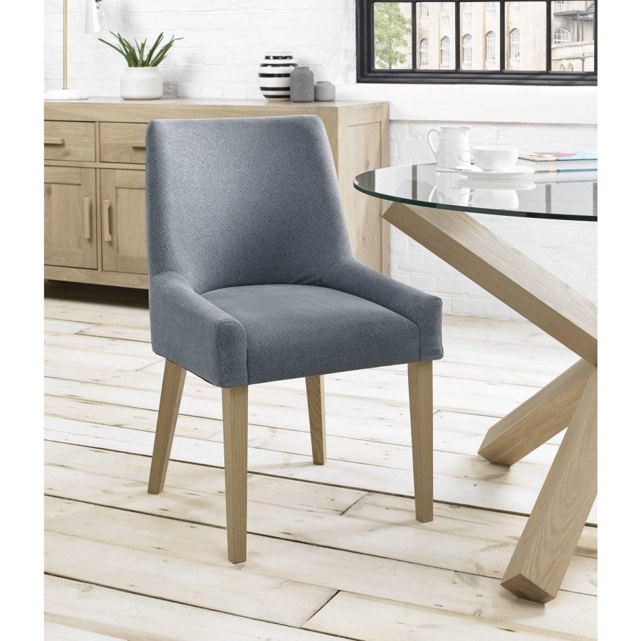 Bentley Designs Turin Aged Oak Scoop Back Chair - Slate Blue Pair