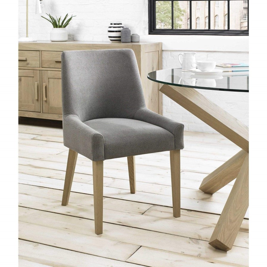 Bentley Designs Turin Aged Oak Scoop Back Chair - Smoke Grey Pair